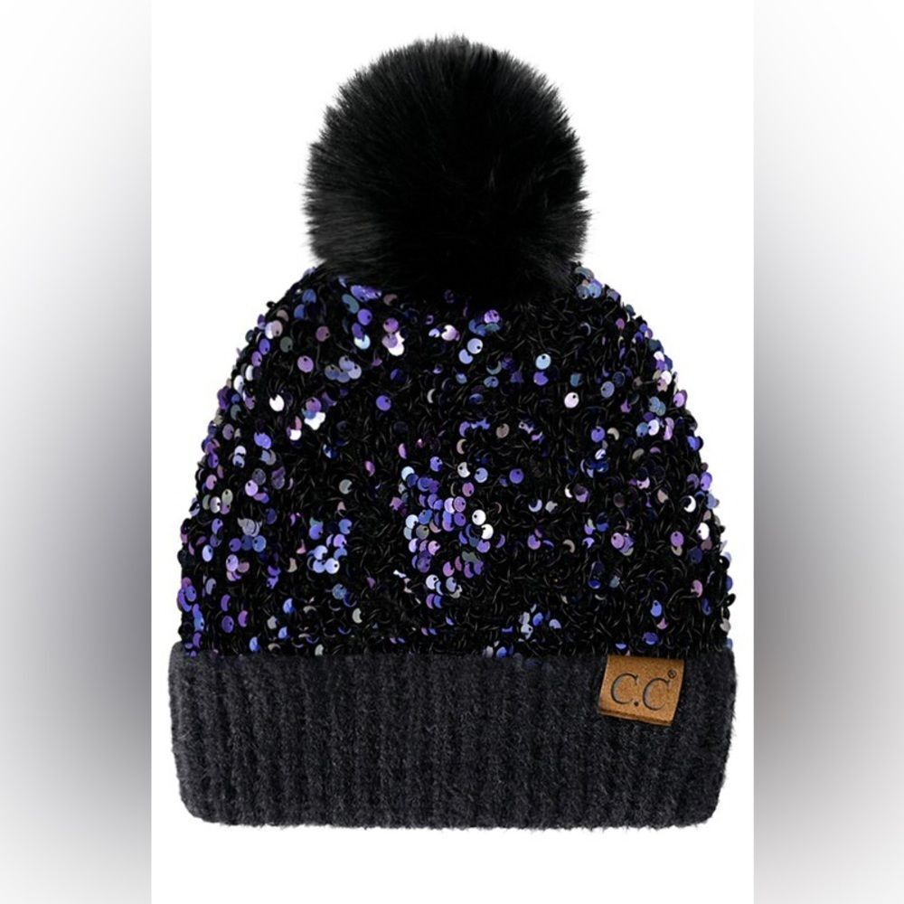 C.C Aurora Sequin Pom-Pom Beanie